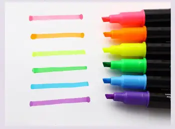 Студенческая цветная метка на водной основе, Полосчатая маркировка, двухголовочная флуоресцентная многоцветная флуоресцентная ручка Изображение
