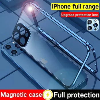 ZZMA Для iPhone 11 12 13 X XS Pro Max XR Mini Case Новый Чехол с полной защитой 360 ° из Магнитно-Адсорбционного Стекла Для iPhone, Верхняя Крышка Изображение