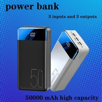 Power Bank 50000mAh высокой Емкости USB с быстрой Зарядкой Портативный источник питания с 3 выходами и 3 входами и ЖК-дисплеем Изображение