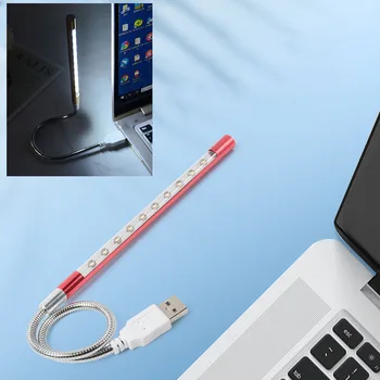 Светодиодный ночник из металлического материала с питанием от USB, 10 светодиодных гибких ламп для чтения книг для портативных ПК, ноутбука Изображение