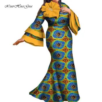 Африканские платья для женщин, платье Bazin Ankara, Платье Дашики с расклешенными рукавами и принтом в африканском стиле, Длинное Женское платье Больших размеров, WY7929 Изображение
