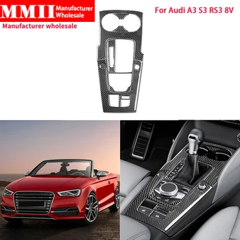 Автомобильная центральная консоль Коробка передач рамка панель подстаканник комплект крышка наклейка из углеродного волокна Автомобильные аксессуары для Audi A3 S3 RS3 8V 2013-2019 Изображение
