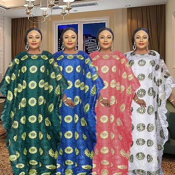 Кружевные африканские платья Дашики для женщин, длинное платье-Бубу большого размера, Марокканский кафтан, Дубайская Абайя, Африканская одежда Изображение