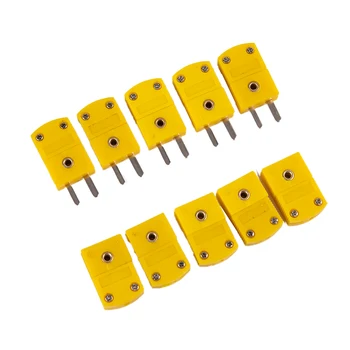 Новый Желтый мини-разъем типа K для мужчин/женщин, безопасный штекер, подходит для всех наших терморегуляторов, датчик температуры 5 шт. Изображение