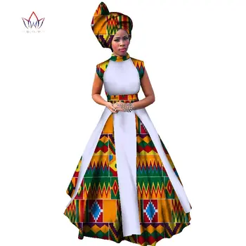 Африканские платья для женщин, Вечернее Сексуальное вечернее платье без рукавов, Женское платье Макси в Африканском стиле с платком на голове, Большие Размеры 6XL, BRW WY1173 Изображение