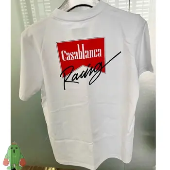23ss Мужские И женские футболки CASABLANCA с гоночной подписью, Буквенный логотип, топы с коротким рукавом, Хлопковая Свободная футболка для пары Изображение